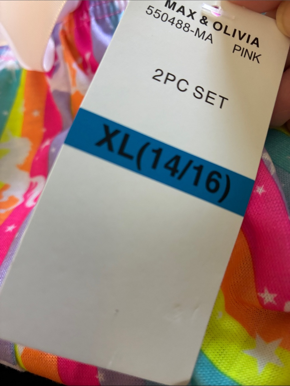 Max & Olivia Rainbow Unicorn Two Piece Sleepwear Set - Girls XL (14/16) - Picture 11 of 16